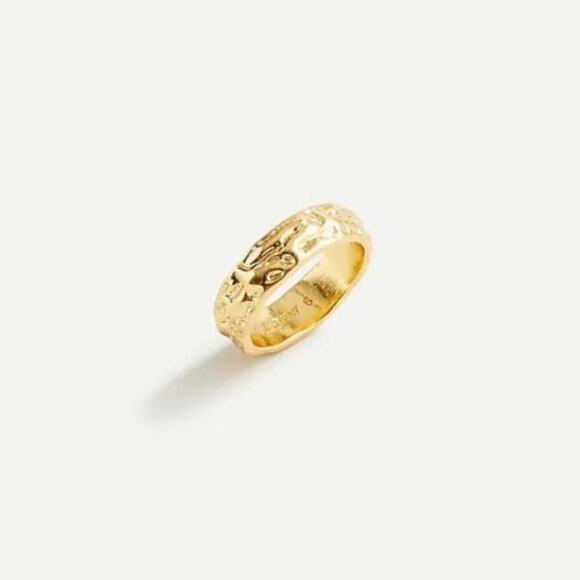 J. CREW GOLD PLATED SIZE 6 RING ENGRAVED CHAMBERLAND TEXTURED BURNISHED GOLD - Picture 1 of 2